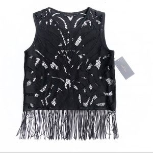 Zara Lace Sleeveless Fringe Shell Tank Top
